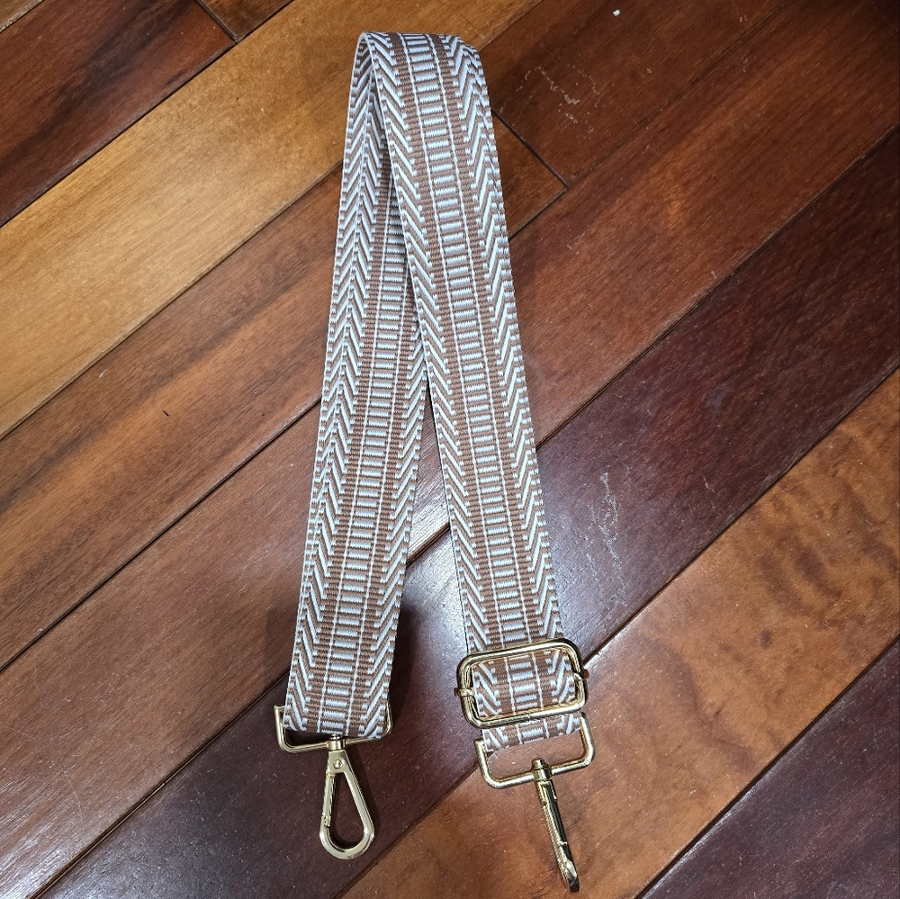 Brown and Tan Crossbody Strap with Gold Hardware